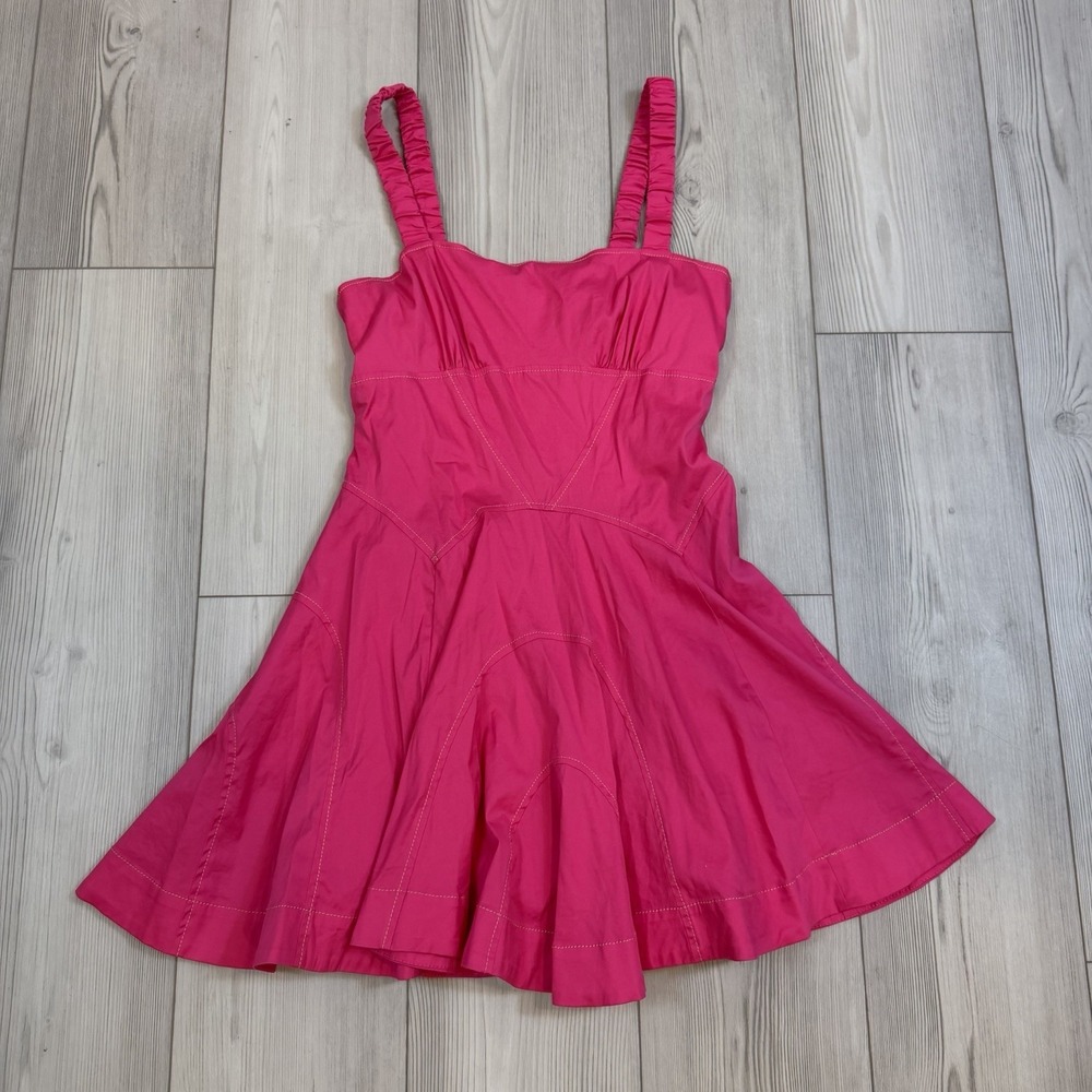 By Anthropologie Sleeveless Plunge Drop-Waist A-Line Mini Dress Pink Small $158 - Picture 5 of 15